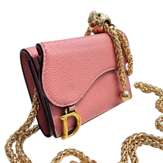 DIOR Saddle Pink Leather Compact Wallet on Adjustable Chain Dior