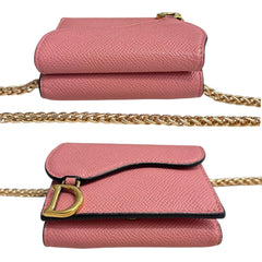 DIOR Saddle Pink Leather Compact Wallet on Adjustable Chain Dior