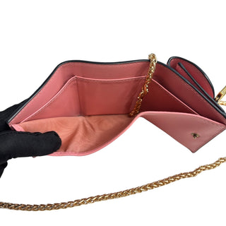 DIOR Saddle Pink Leather Compact Wallet on Adjustable Chain Dior