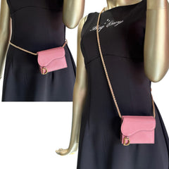 DIOR Saddle Pink Leather Compact Wallet on Adjustable Chain Dior