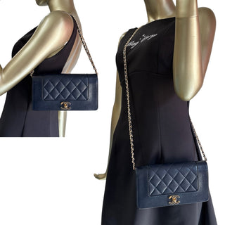 CHANEL Black Goatskin Mademoiselle Full Flap Gusseted Wallet Chanel