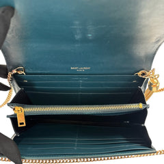 SAINT LAURENT Green Croc Embossed Mary Kate YSL Clutch with Chain/Tassel Saint Laurent