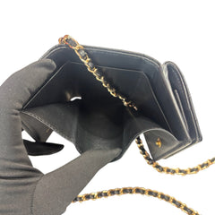 SAINT LAURENT Black Leather YSL Compact Trifold Wallet with Adjustable Chain Saint Laurent