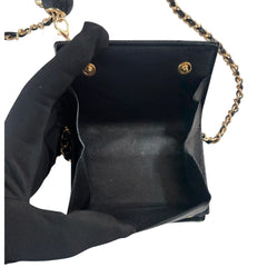 SAINT LAURENT Black Leather YSL Compact Trifold Wallet with Adjustable Chain Saint Laurent