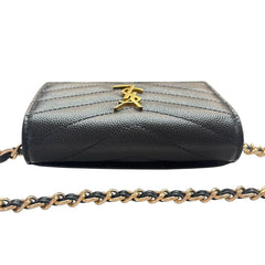 SAINT LAURENT Black Leather YSL Compact Wallet with Adjustable Chain Saint Laurent