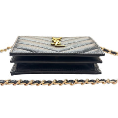SAINT LAURENT Black Leather YSL Compact Wallet with Adjustable Chain Saint Laurent