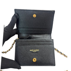 SAINT LAURENT Black Leather YSL Compact Wallet with Adjustable Chain Saint Laurent
