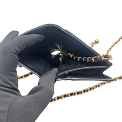 SAINT LAURENT Black Leather YSL Compact Wallet with Adjustable Chain Saint Laurent