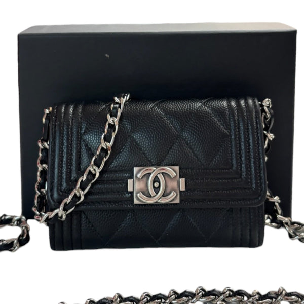 CHANEL Black Caviar Boy Card Case Chanel