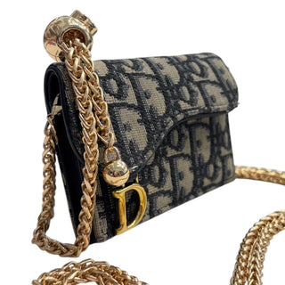 DIOR Navy Oblique Compact Saddle Card Case with Adjustable Chain Dior