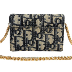 DIOR Navy Oblique Compact Saddle Card Case with Adjustable Chain Dior