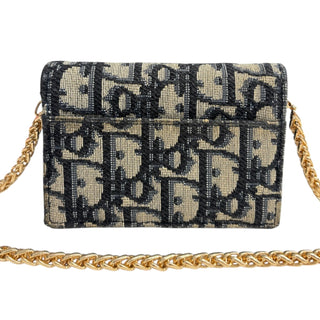 DIOR Navy Oblique Compact Saddle Card Case with Adjustable Chain Dior