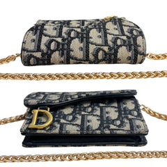 DIOR Navy Oblique Compact Saddle Card Case with Adjustable Chain Dior