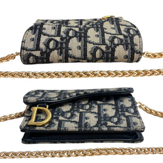 DIOR Navy Oblique Compact Saddle Card Case with Adjustable Chain Dior