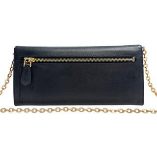 PRADA Black Saffiano Leather Wallet with Chain Prada