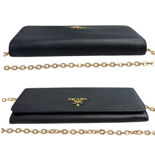 PRADA Black Saffiano Leather Wallet with Chain Prada