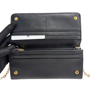 PRADA Black Saffiano Leather Wallet with Chain Prada