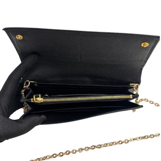 PRADA Black Saffiano Leather Triangle Wallet/Card Holder with Chain Prada