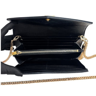 SAINT LAURENT Black Grained Leather Chevron Cassandra Clutch with Chain/Tassel Saint Laurent