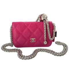 CHANEL Fuchsia Quilted Caviar Compact Zip Wallet Chanel