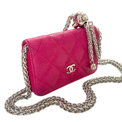 CHANEL Fuchsia Quilted Caviar Compact Zip Wallet Chanel