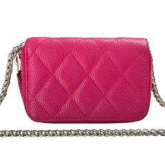 CHANEL Fuchsia Quilted Caviar Compact Zip Wallet Chanel