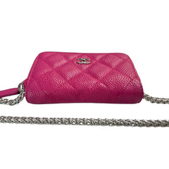 CHANEL Fuchsia Quilted Caviar Compact Zip Wallet Chanel