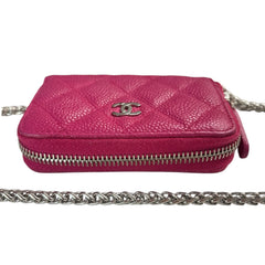 CHANEL Fuchsia Quilted Caviar Compact Zip Wallet Chanel