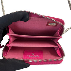 CHANEL Fuchsia Quilted Caviar Compact Zip Wallet Chanel