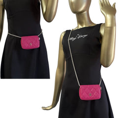 CHANEL Fuchsia Quilted Caviar Compact Zip Wallet Chanel