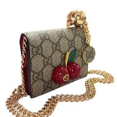 GUCCI GG Supreme Cherry Compact Wallet with Adjustable Chain Gucci