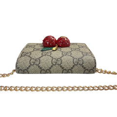 GUCCI GG Supreme Cherry Compact Wallet with Adjustable Chain Gucci