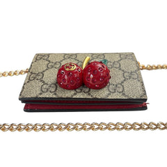 GUCCI GG Supreme Cherry Compact Wallet with Adjustable Chain Gucci