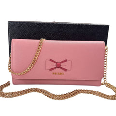 PRADA Petalo Peonia Saffiano Leather Wallet/Card Holder with Chain Prada