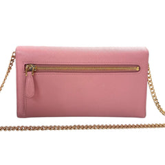 PRADA Petalo Peonia Saffiano Leather Wallet/Card Holder with Chain Prada