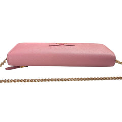PRADA Petalo Peonia Saffiano Leather Wallet/Card Holder with Chain Prada