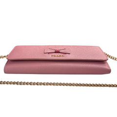 PRADA Petalo Peonia Saffiano Leather Wallet/Card Holder with Chain Prada