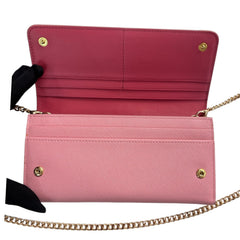 PRADA Petalo Peonia Saffiano Leather Wallet/Card Holder with Chain Prada