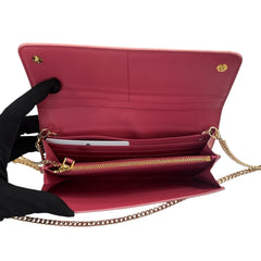 PRADA Petalo Peonia Saffiano Leather Wallet/Card Holder with Chain Prada
