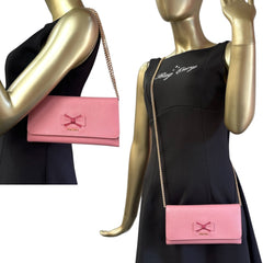 PRADA Petalo Peonia Saffiano Leather Wallet/Card Holder with Chain Prada