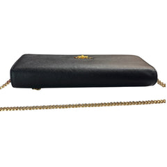 PRADA Black Saffiano Leather Wallet/Card Holder with Chain Prada