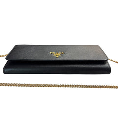PRADA Black Saffiano Leather Wallet/Card Holder with Chain Prada