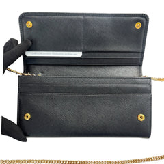 PRADA Black Saffiano Leather Wallet/Card Holder with Chain Prada