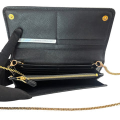 PRADA Black Saffiano Leather Wallet/Card Holder with Chain Prada
