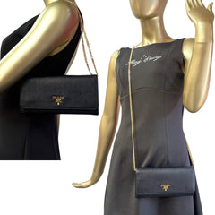 PRADA Black Saffiano Leather Wallet/Card Holder with Chain Prada