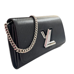 LOUIS VUITTON Black Epi Leather Twist Wallet with Chain Louis Vuitton