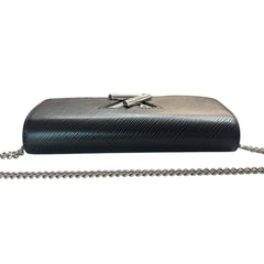 LOUIS VUITTON Black Epi Leather Twist Wallet with Chain Louis Vuitton