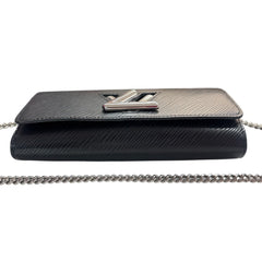 LOUIS VUITTON Black Epi Leather Twist Wallet with Chain Louis Vuitton