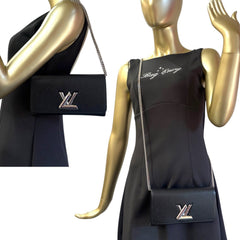 LOUIS VUITTON Black Epi Leather Twist Wallet with Chain Louis Vuitton