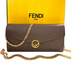 FENDI Taupe Grained Calfskin Leather Continental Wallet Fendi